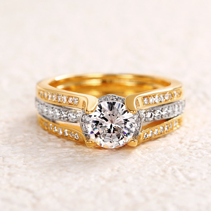 Miniatura: Huitan Luxury Lady Sparkling Finger Ring for Wedding Ceremony Fashion Gold Color