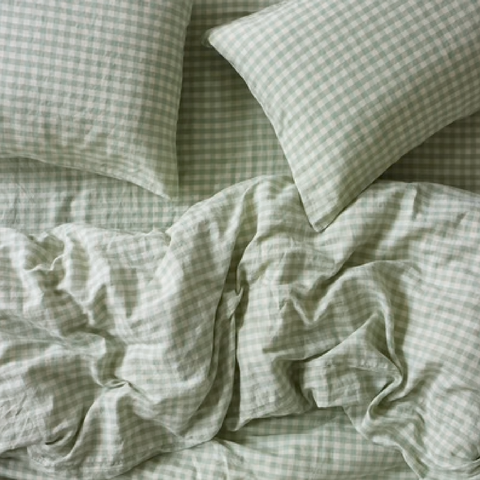 Sage green gingham bedding