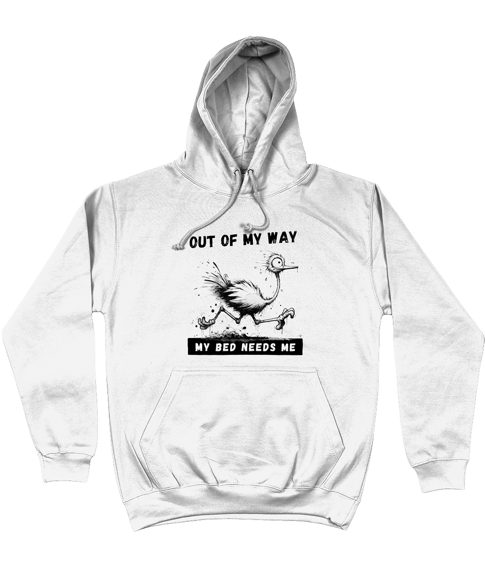 Thumbnail: White plus size hoodie showcasing the fun, relatable “My bed needs me” message with crisp, high‑contrast graphic detail.