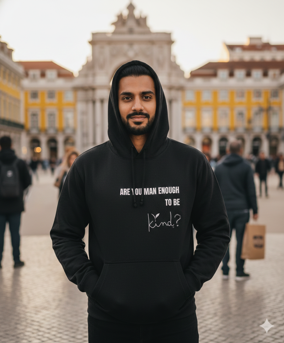 Thumbnail: Hoodie displaying the Vegan Quotes Are You Man Enough design in a clean neutral view.