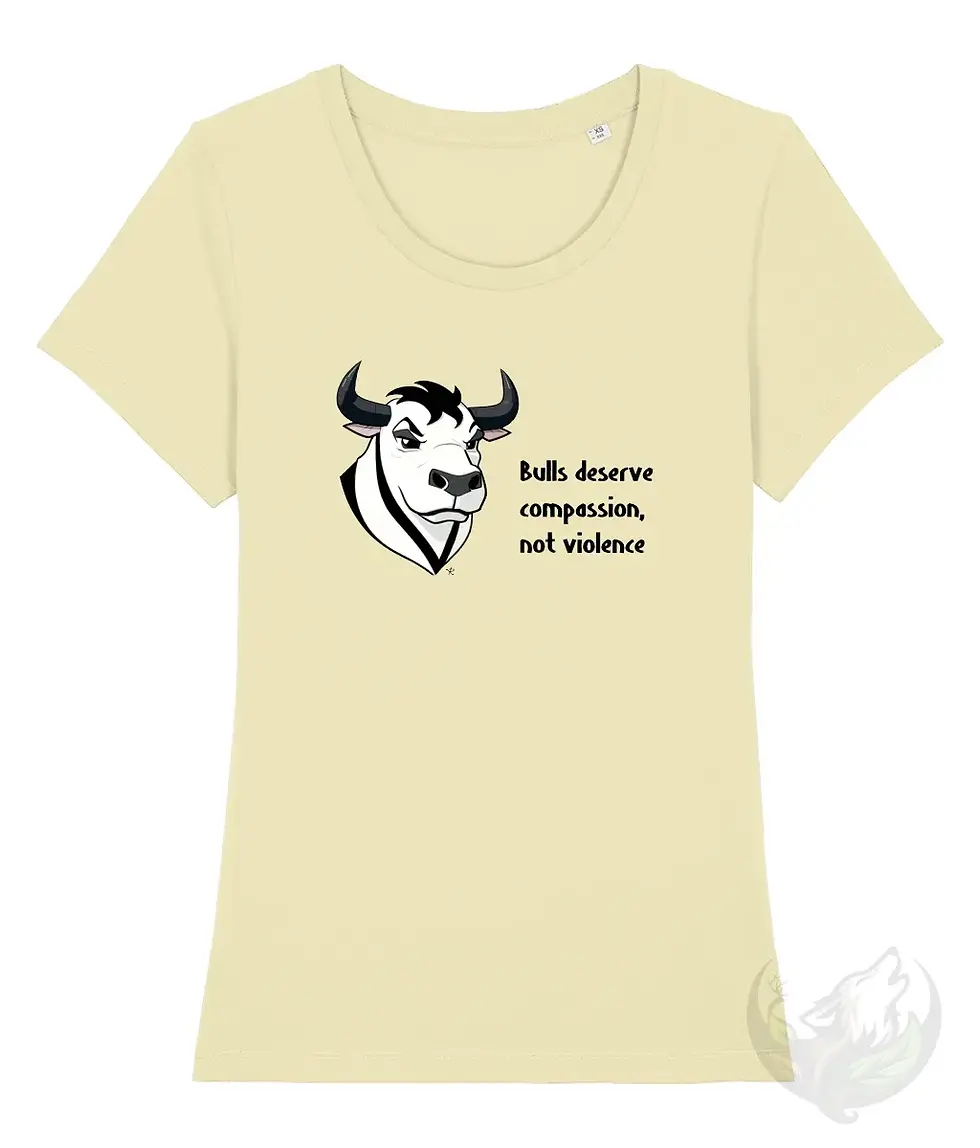 Thumbnail: Natural scoop‑neck tee featuring the Vegan Quotes “Bulls Deserve Compassion” design shown in a clean front‑view product shot.