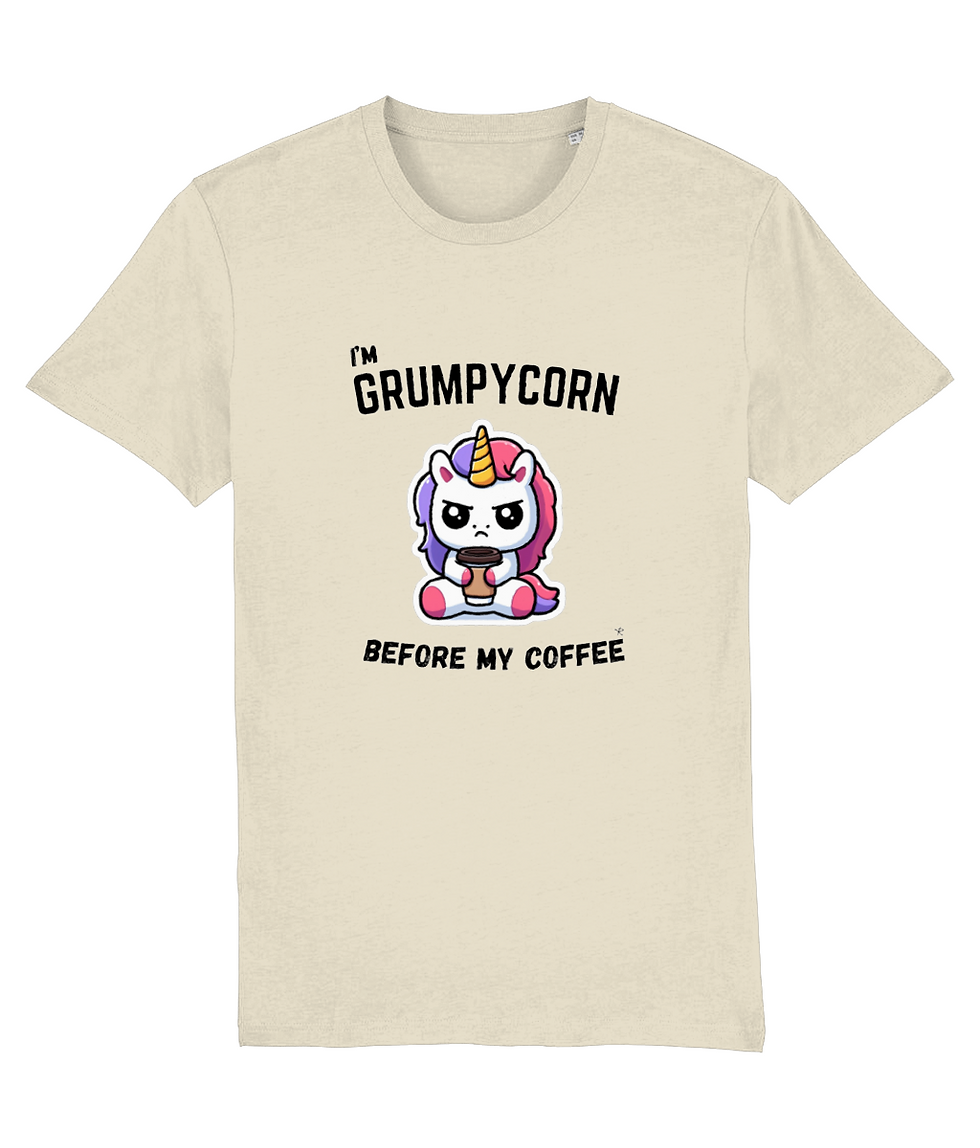 Thumbnail: plus size grumpycorn creator shirt natural – natural creator tee with grumpy unicorn and funny coffee quote