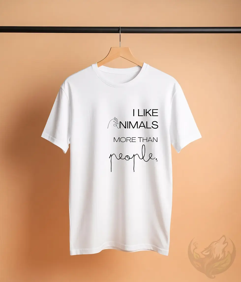 Thumbnail: White scoop‑neck women’s shirt featuring the vegan quote “I Like Animals More than People” design.
