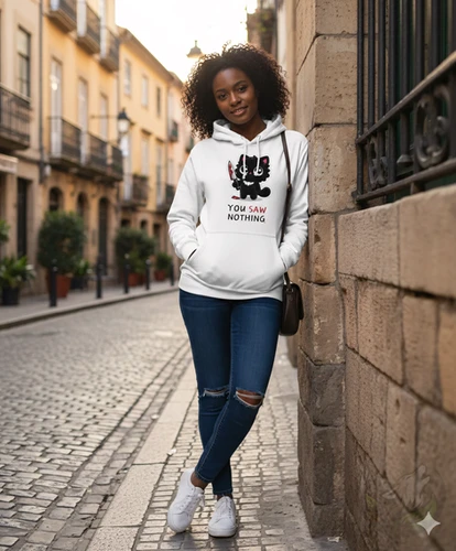 Unisex You Saw Nothing Funny Cat Hoodie | Cute Dark Humor