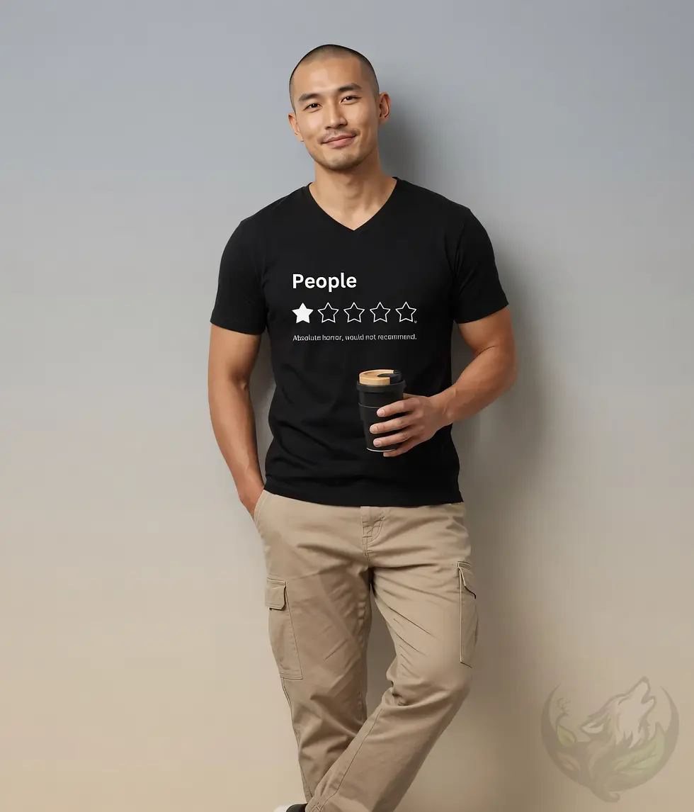 Thumbnail: Black V-neck funny people rating T-shirt, studio portrait with sarcastic one-star social review design