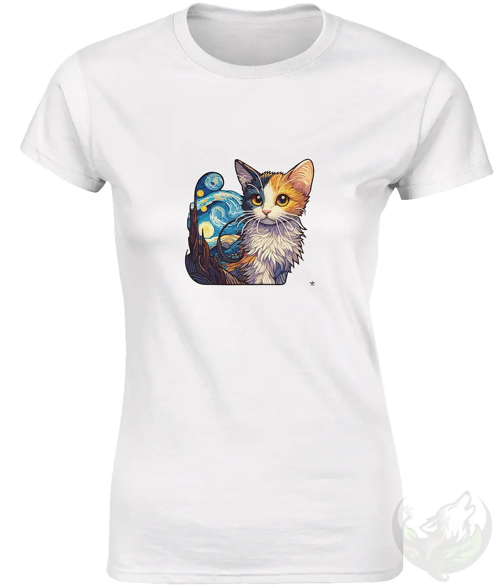 Thumbnail: Fitted white women’s pixels cat shirt with a pixel‑art cat graphic.