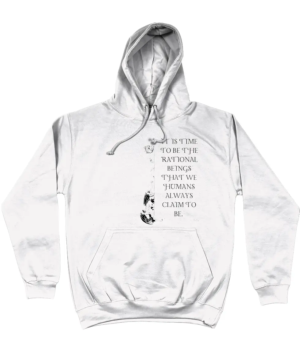 Miniaturbild: White Unisex Vegan Quote Rational Beings Hoodie flat lay featuring a thoughtful vegan quote design.