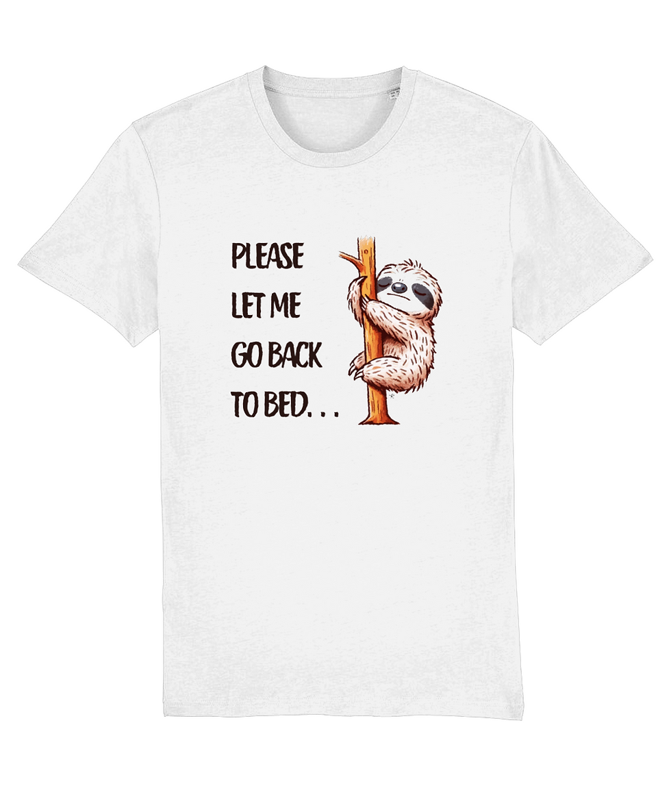 Thumbnail: White plus size Creator Funny shirt offering crisp detail for the sleepy‑sloth “Please let me go back to bed” design.