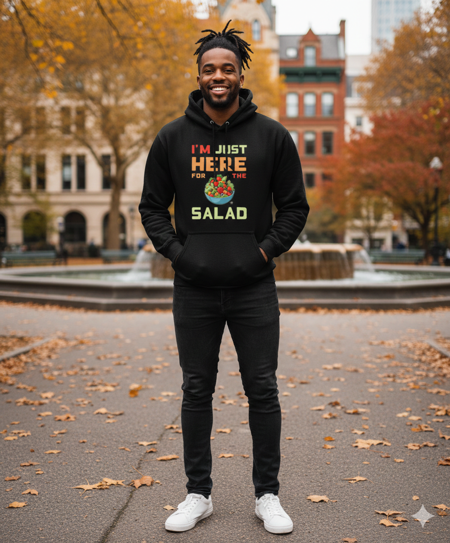 Thumbnail: Hoodie displaying the Here for the Salad design in a clean neutral view.