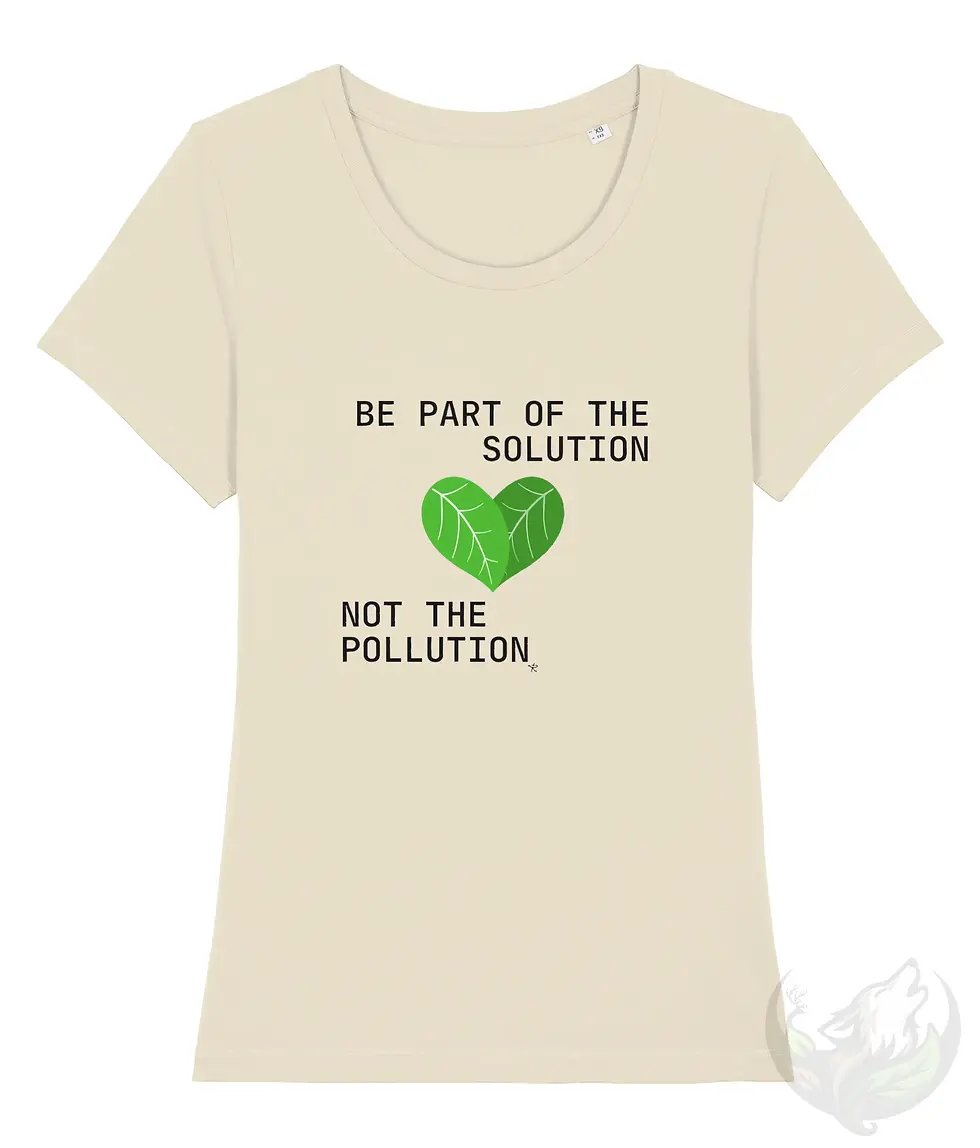 Thumbnail: Natural scoop‑neck women’s environmental shirt with the “Be Part of the Solution — Not the Pollution” leaf-heart design.