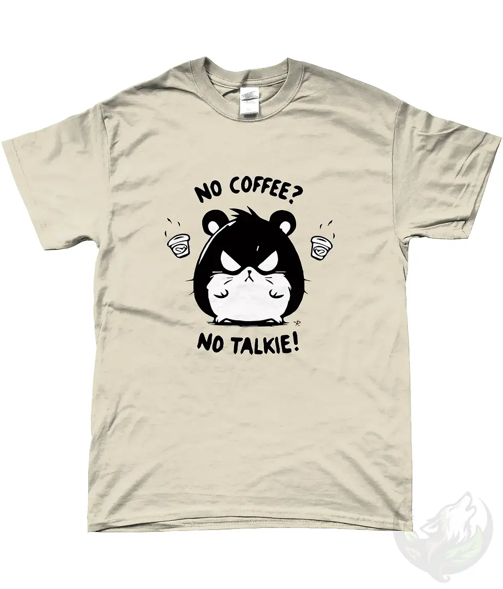 Thumbnail: Natural unisex shirt with funny “No Coffee No Talkie” grumpy hamster design