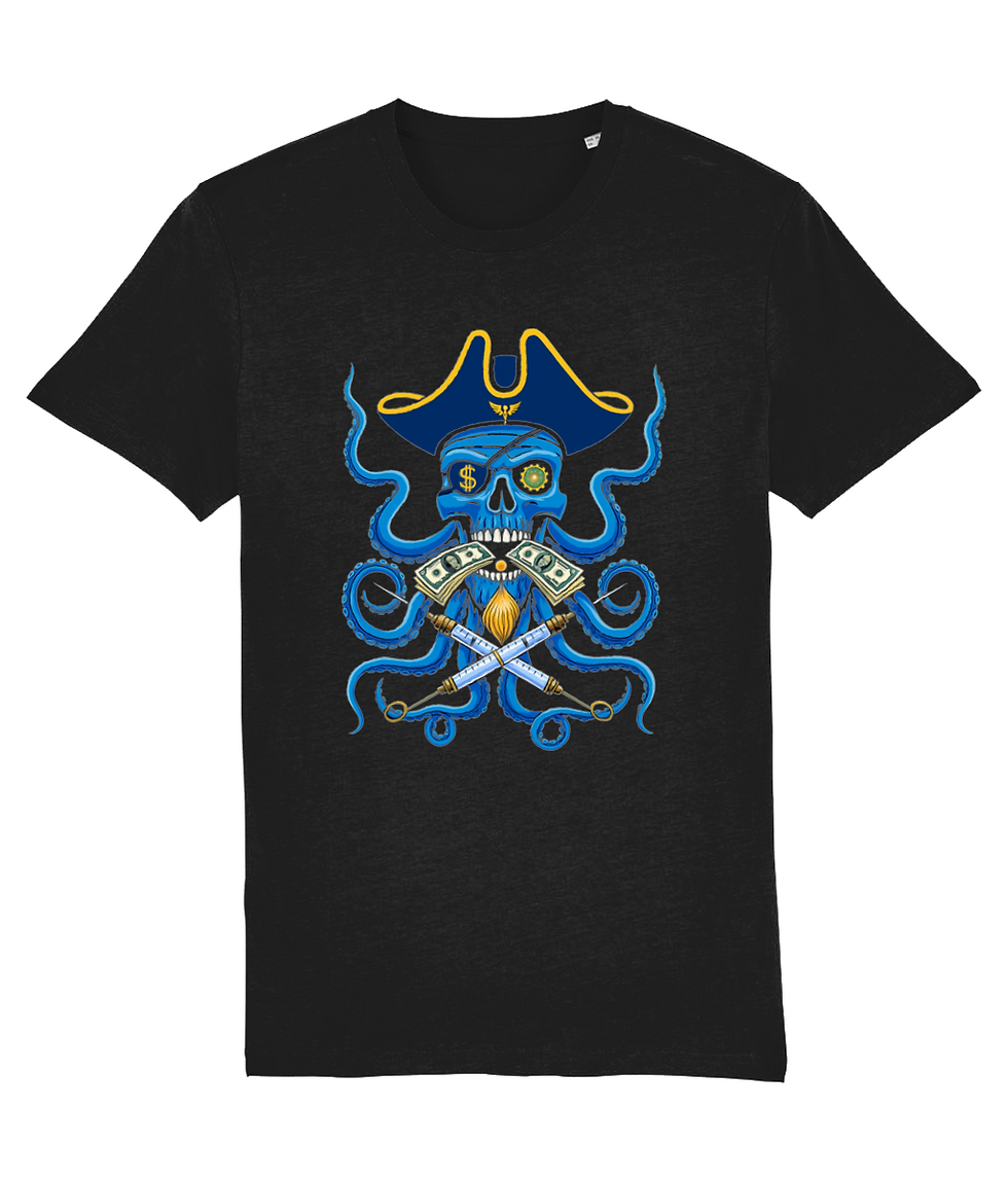 Thumbnail: Black plus size Creator DefP shirt delivering intense contrast and sharp detail for the Pharmaseas pirate artwork.