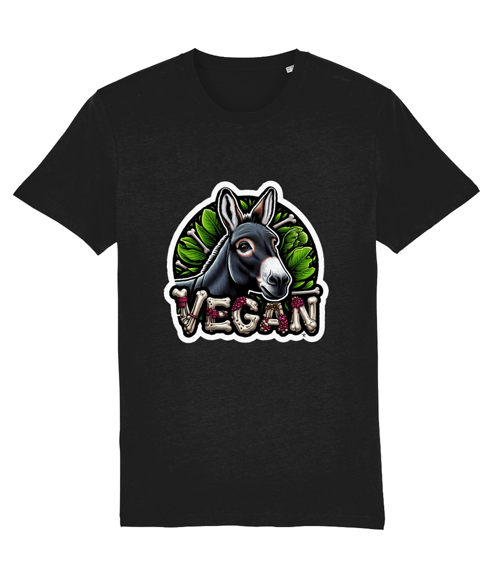 Thumbnail: plus size vegan donkey creator shirt black – black creator tee with colorful donkey design and vegan text