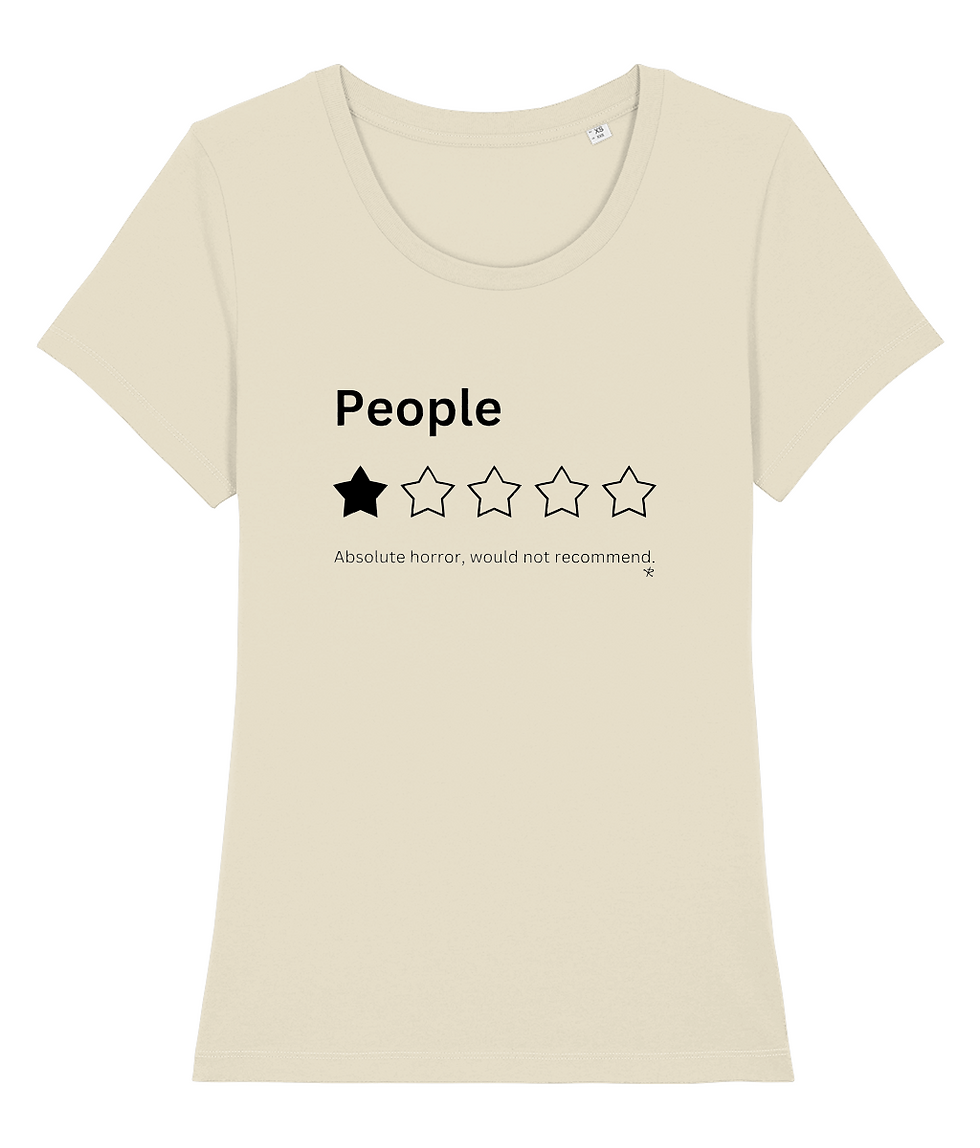 Thumbnail: Warm wide‑neck natural People Ratings shirt for women with a cute sarcastic design.