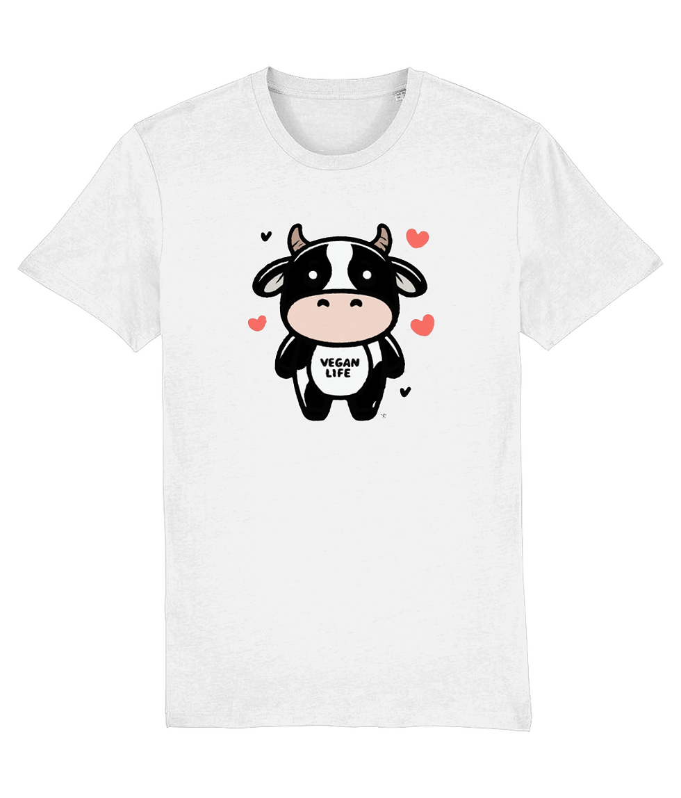 Thumbnail: plus size vegan life cow creator shirt white – premium white creator tee with adorable vegan life cow artwork