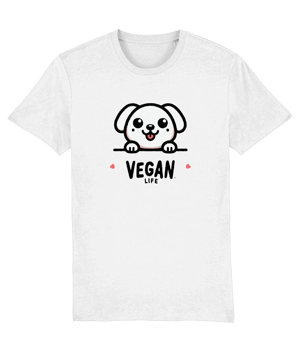 Thumbnail: plus size vegan life dog creator shirt white – premium white creator tee with adorable vegan life dog artwork