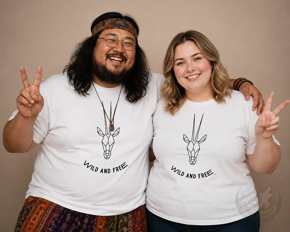 Miniaturbild: Extended sizes white shirts with geometric antelope design and Wild and Free text