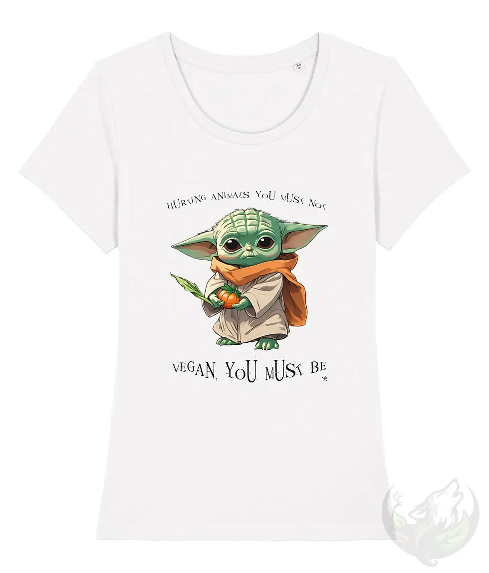 Thumbnail: Women's wide wide neck shirt featuring "Vegan you must be" Yoda plant-based design