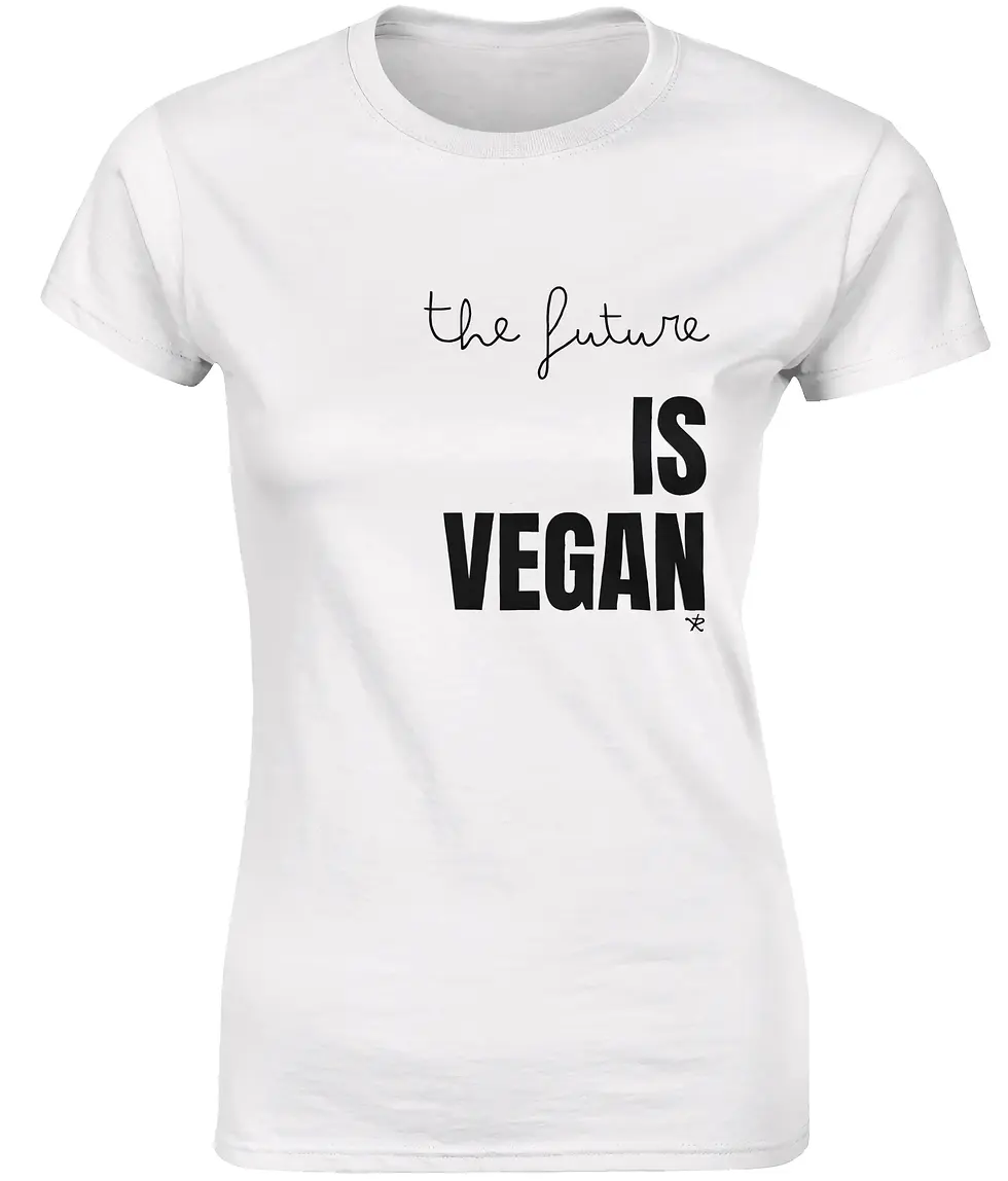 Thumbnail: Fitted white women’s t‑shirt featuring the vegan quote “The Future is Vegan” design.