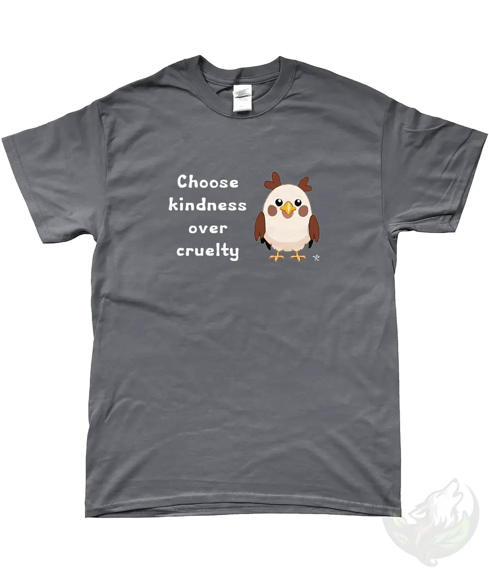 Thumbnail: Sports grey unisex t-shirt flat lay with "Choose kindness over cruelty" text and cute chick graphic.