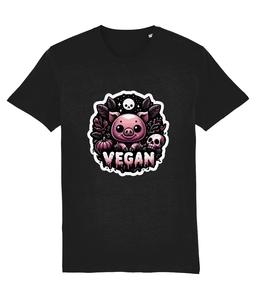 Thumbnail: plus size vegan pig creator shirt black – black creator tee with colorful pig design and vegan text