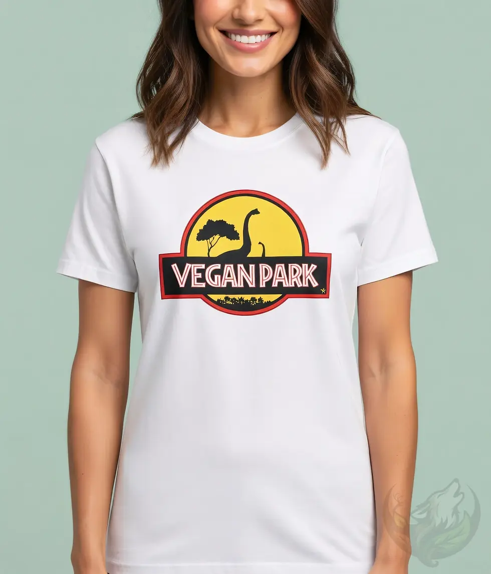 Thumbnail: White fitted tee with the Vegan Quotes “Vegan Park” design shown in a studio setting.