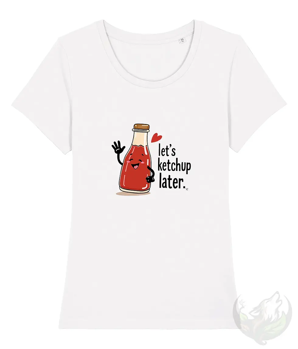 Thumbnail: Light scoop‑neck white Let’s Ketchup Later tee for women with a clean ketchup bottle graphic.