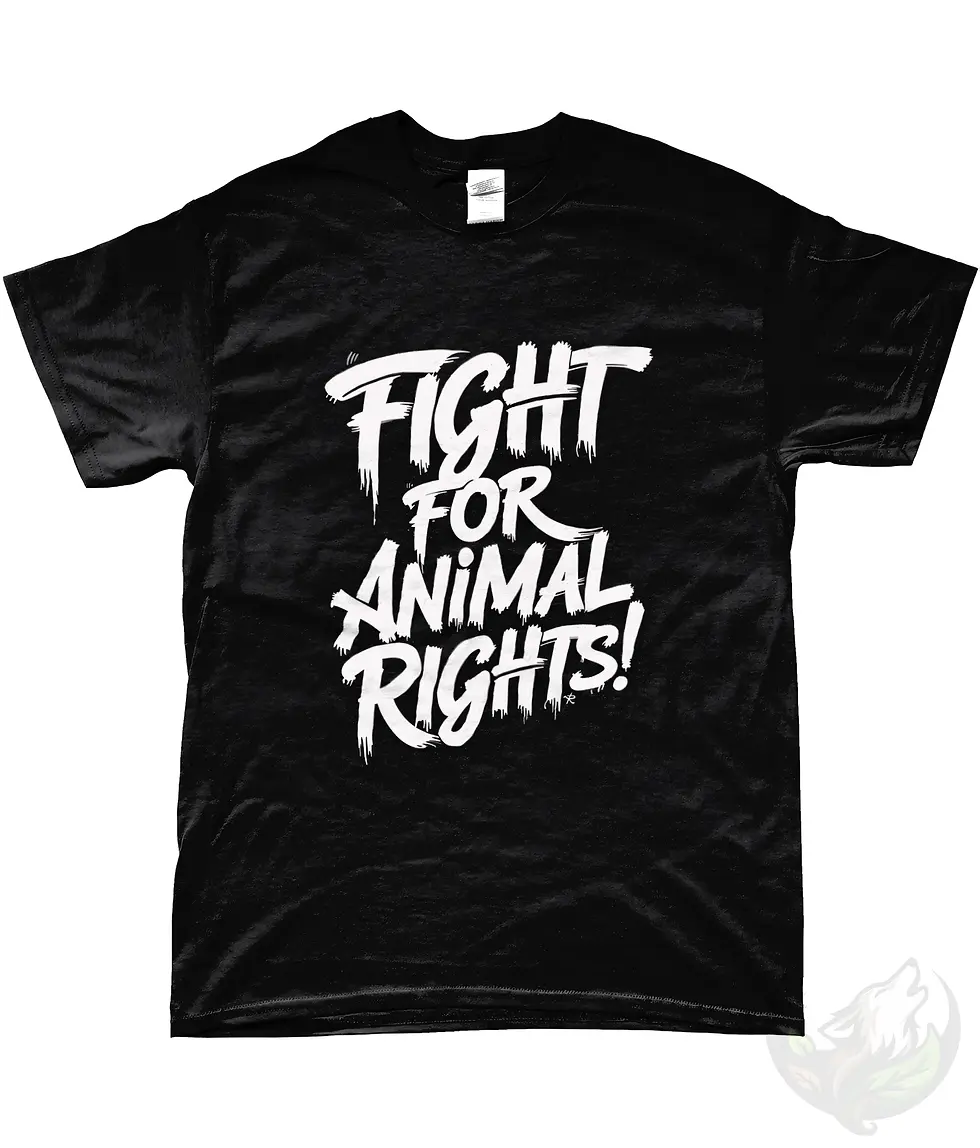 Thumbnail: Extended Sizes black shirt featuring bold white Fight for Animal Rights lettering in a graffiti-style design, displayed flat