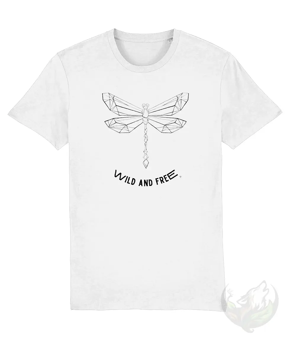 Miniaturbild: White extended size shirt with geometric dragonfly design and Wild and Free text