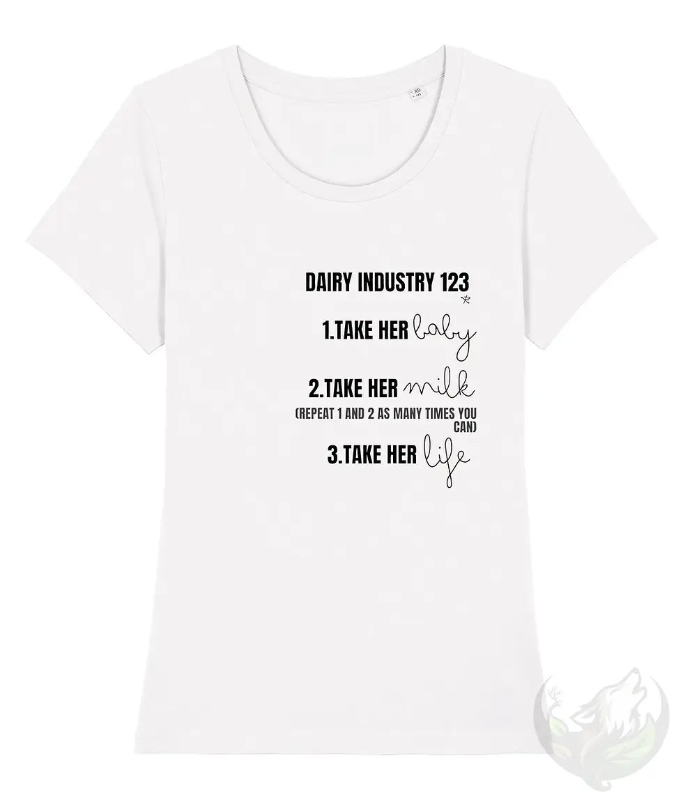 Miniaturbild: White scoop tee with the Vegan Quotes “Dairy 1 2 3” design shown in a clean front view.