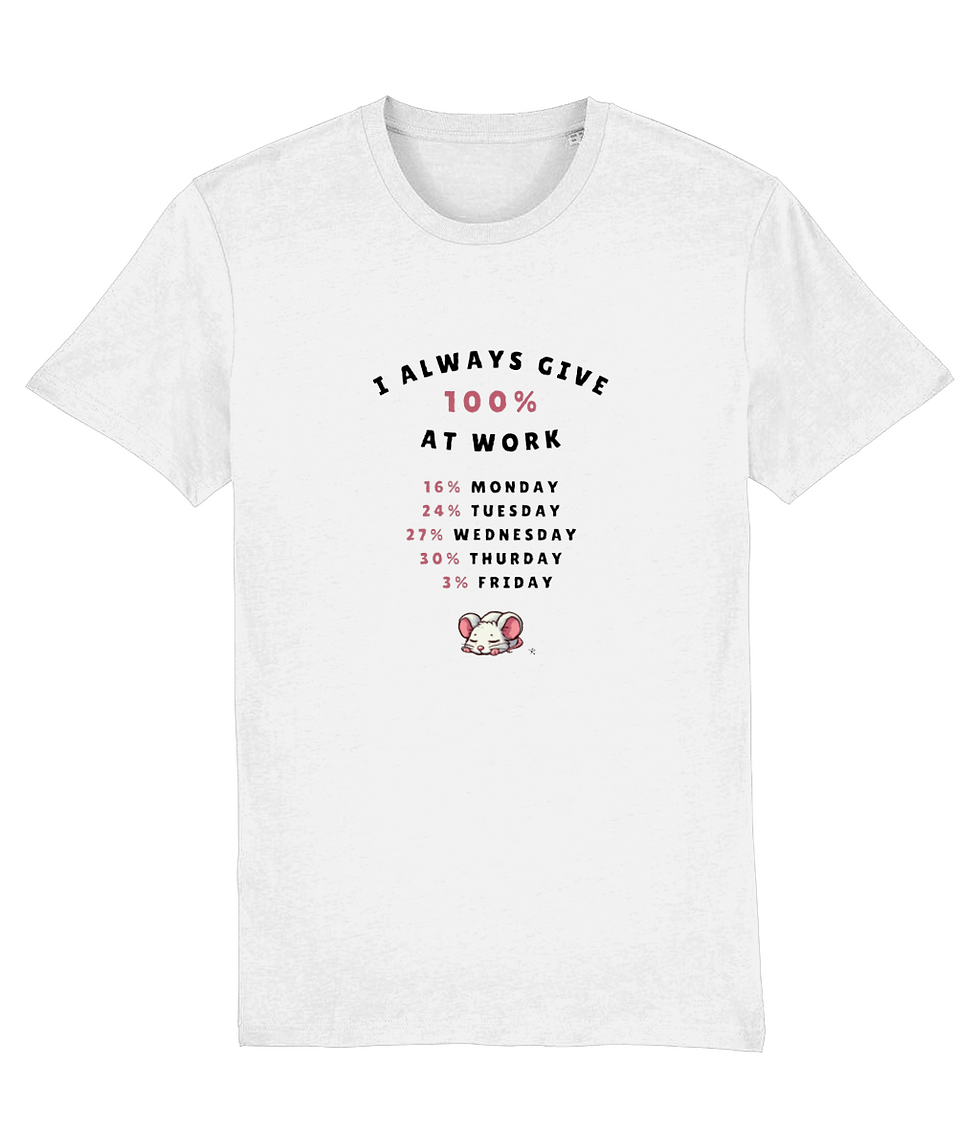 Thumbnail: White plus size Creator Funny shirt offering crisp detail for the funny, office‑themed “I always give 100% at work” design.