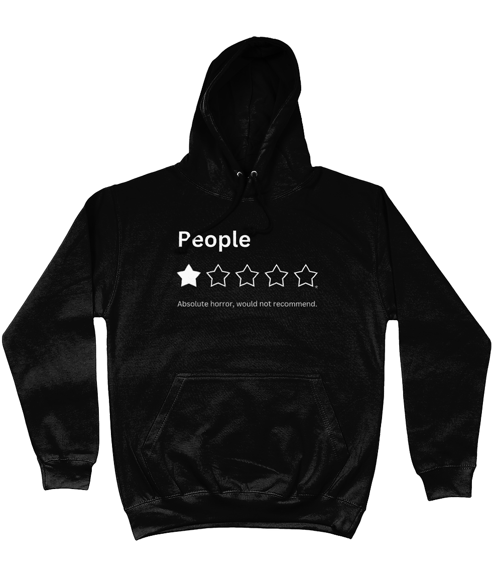 Thumbnail: Heavyweight black People Ratings hoodie for women with a bold sarcastic design.