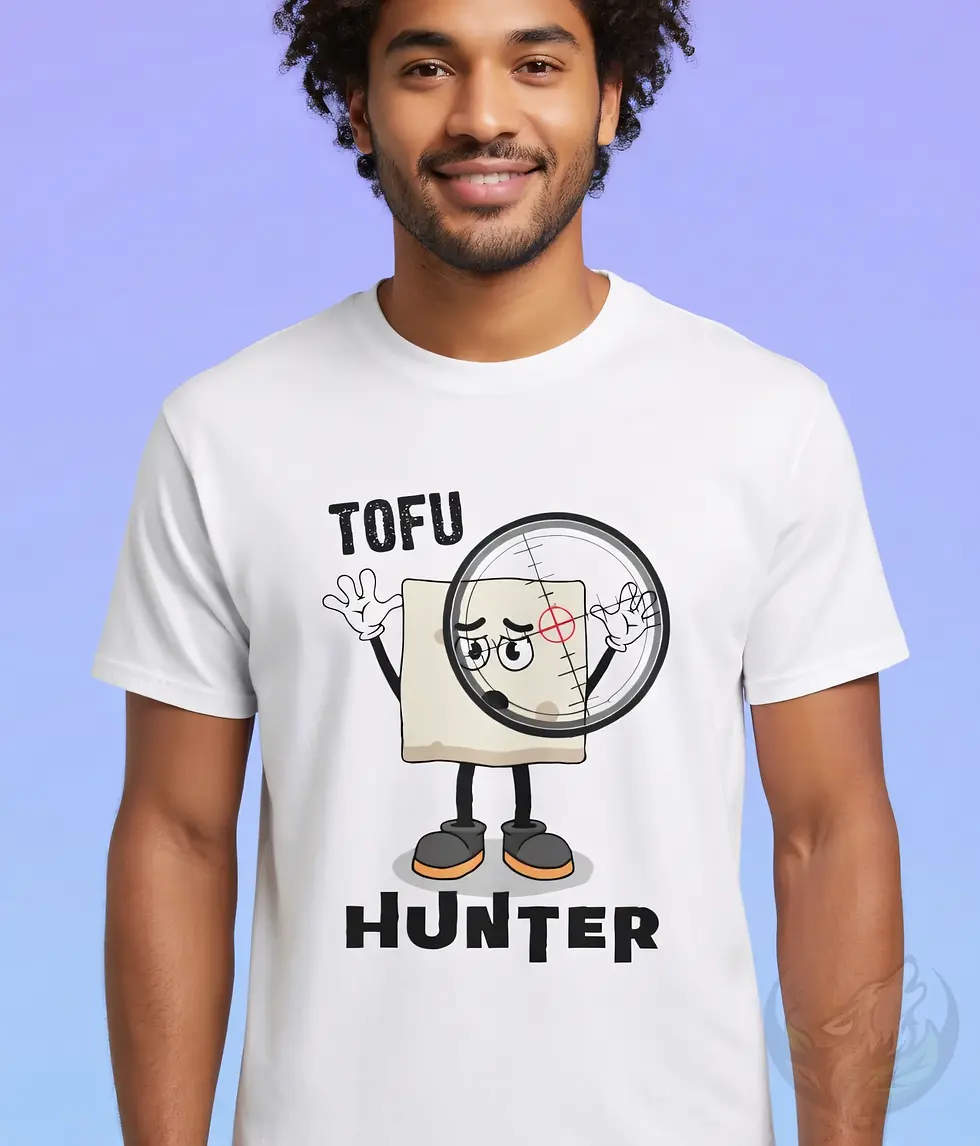 Thumbnail: Men’s Vegan Funny Tofu Hunter Shirt – Unisex & Vneck Fits