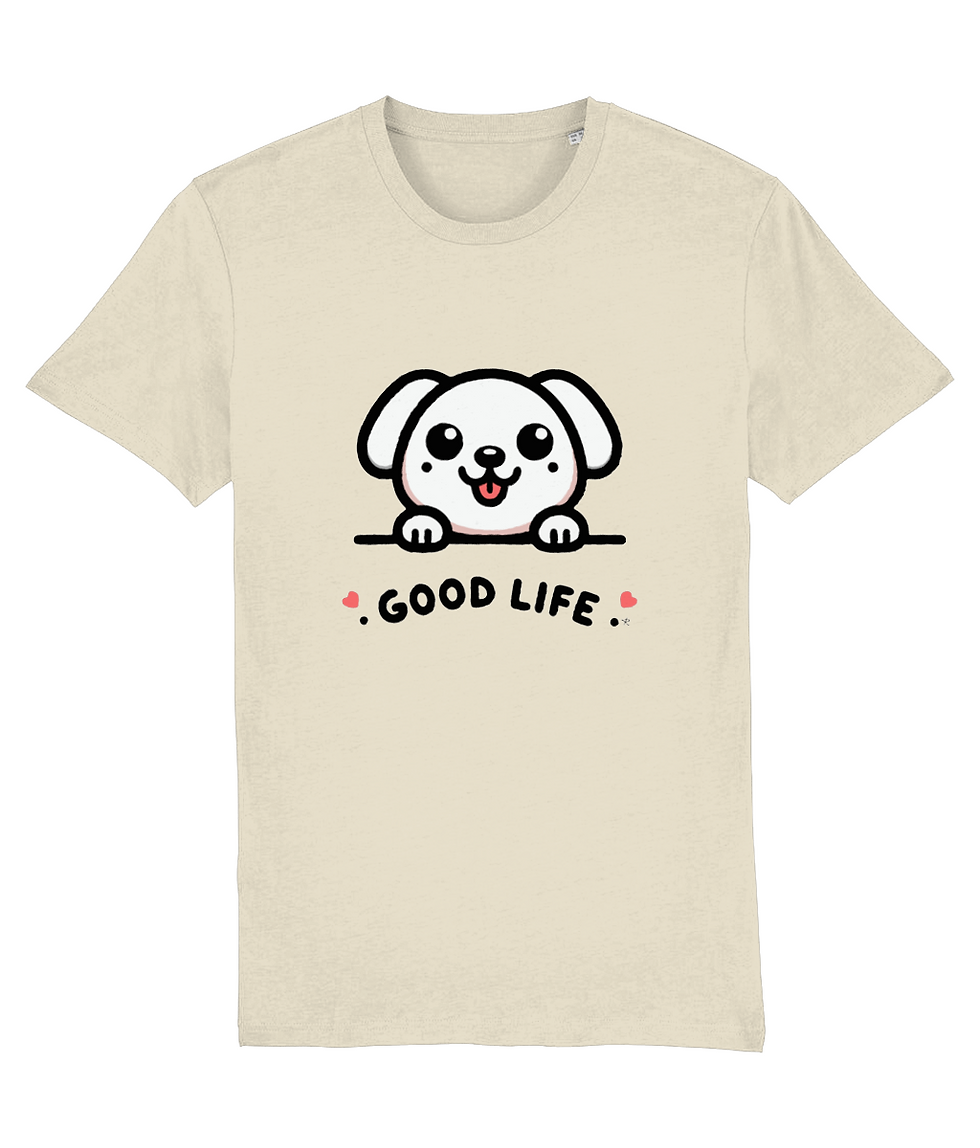 Thumbnail: Natural plus size Creator Good Life Dog shirt featuring a premium, textured cartoon dog design with a cheerful Good Life them
