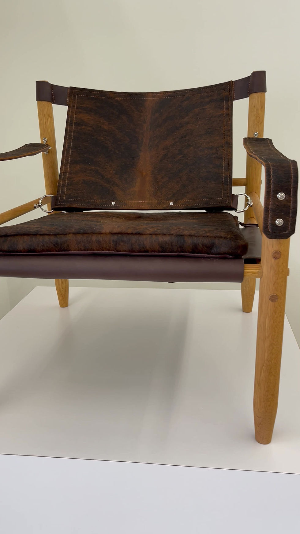 Thumbnail: Tawny Brindle Cowhide Safari Chair on Hickory Frame