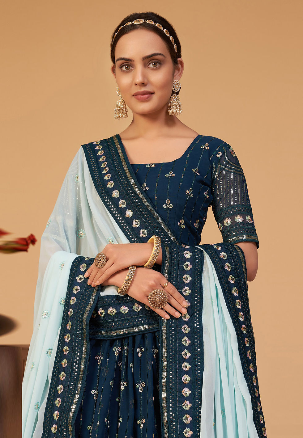 Dark Green Lehenga Choli with Embroidery Work