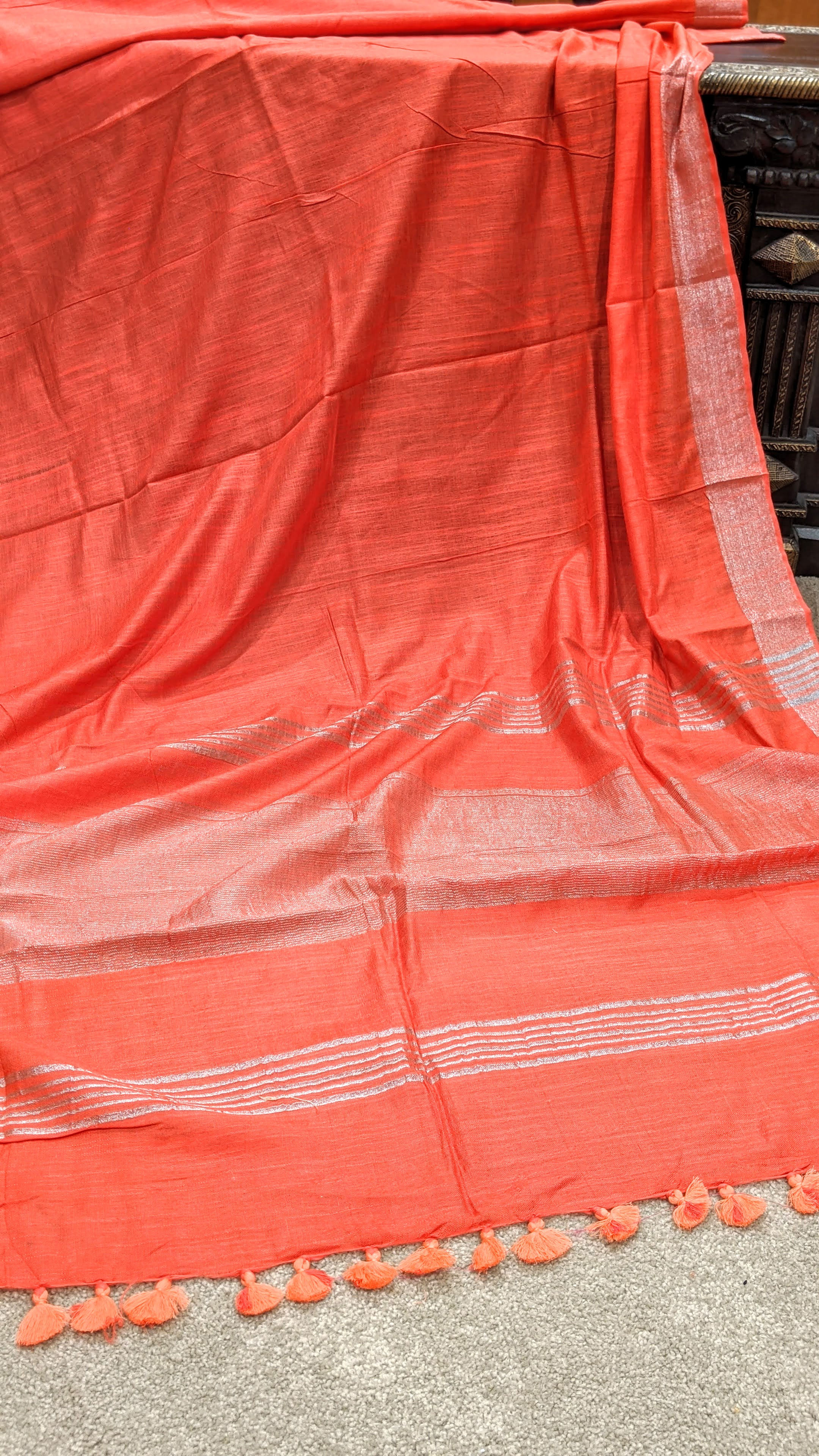 Orange Linen Saree
