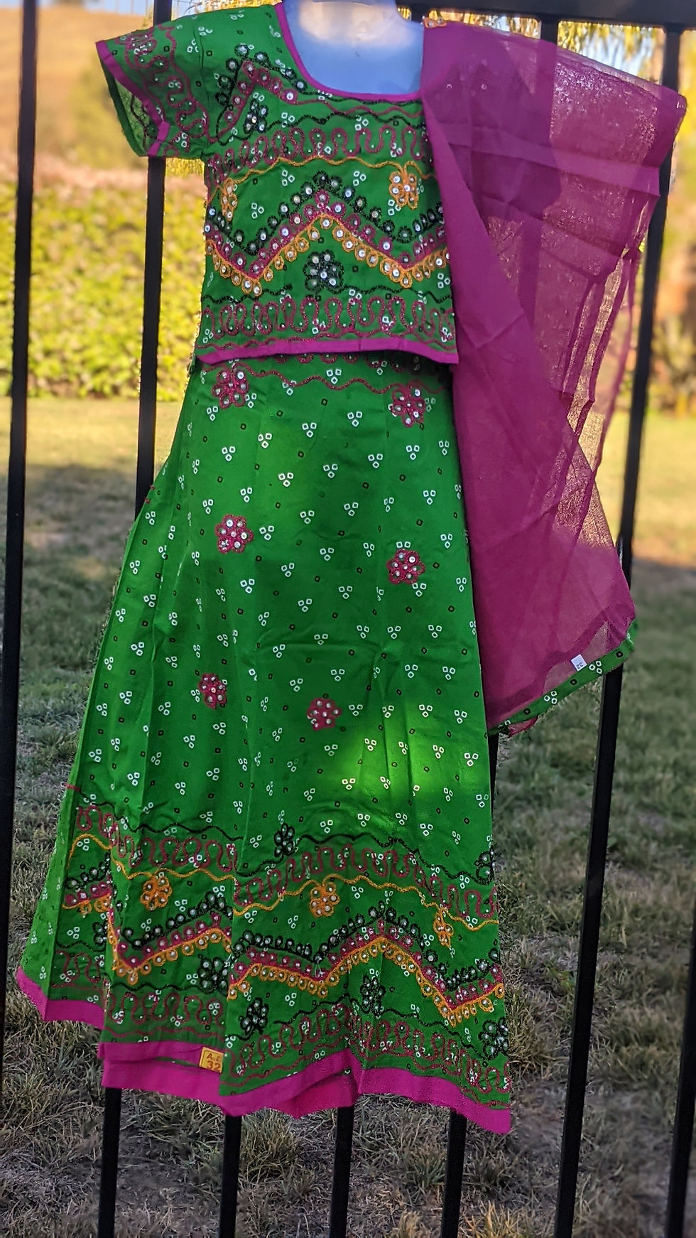 Green Navratri Lehenga Choli for Kids