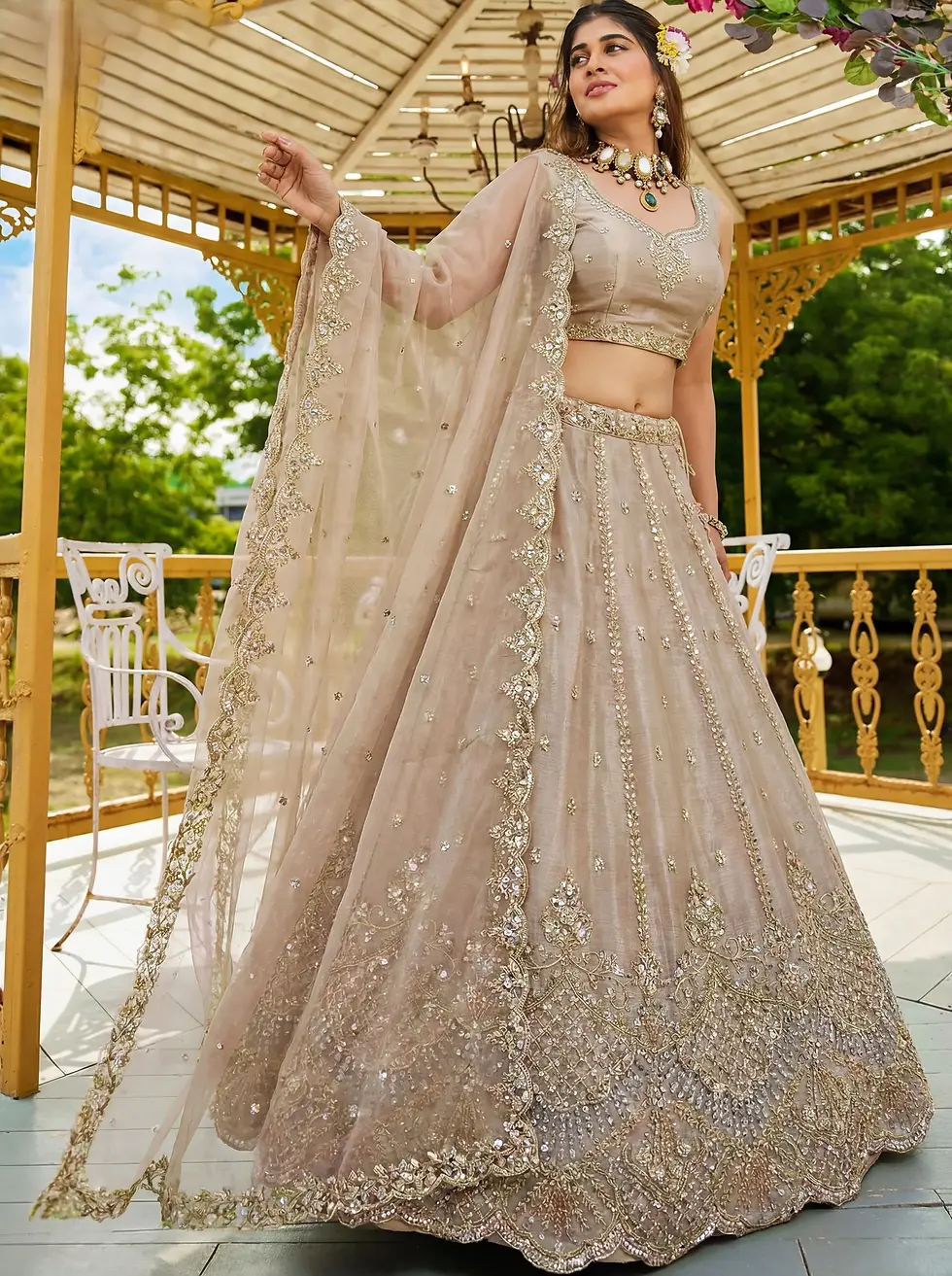 Satin Silk Embroidered Lehenga Choli/beige color lehenga choli,wedding lehengas,party wear lehengas,party wear,graduation