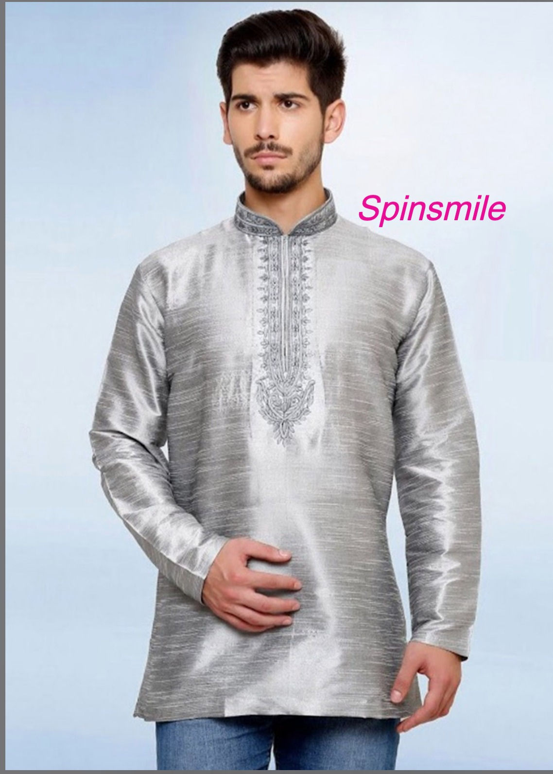 Grey Short Kurta For Men