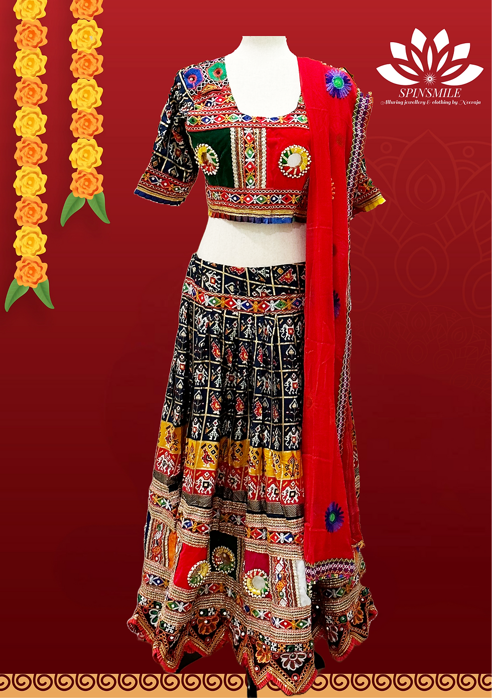 Chaniya choli with patola print and mirror work