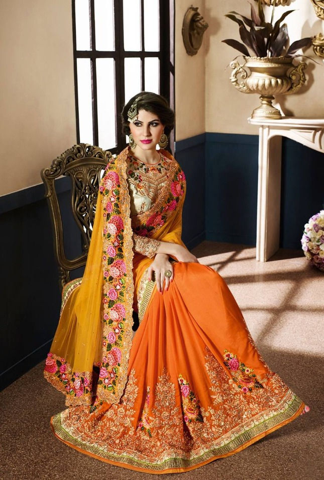 Crepe Silk and net sari