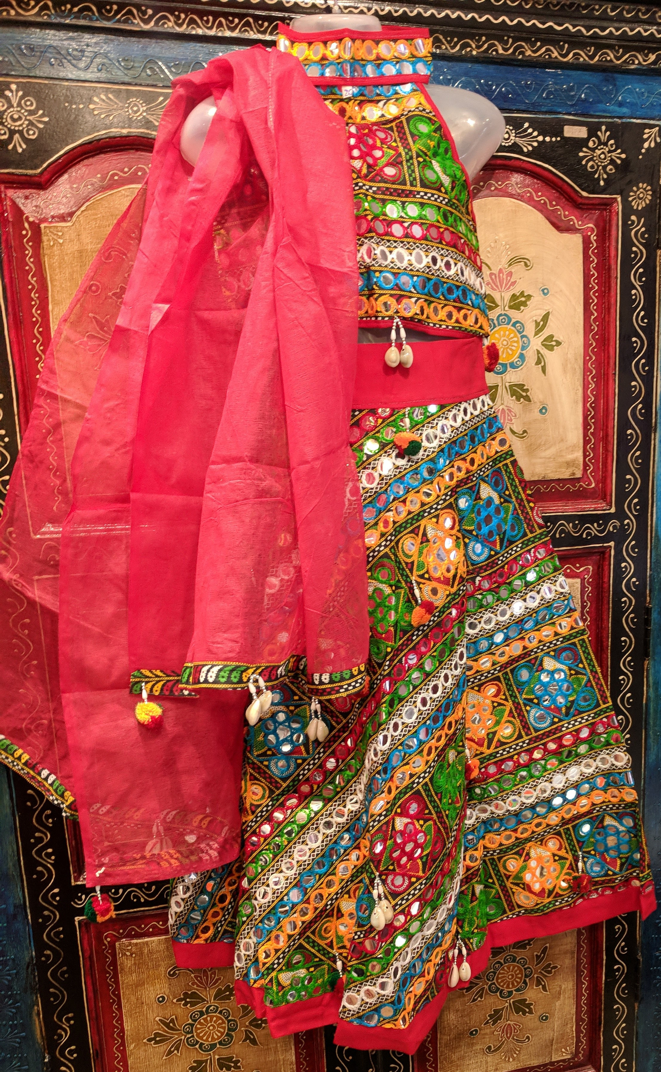 Girls Red Navratri Lehenga Set
