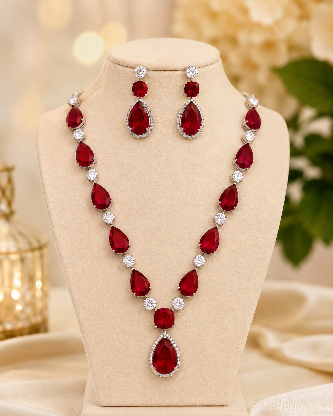 Ruby Necklace ,necklace for party, red necklace,red jewellery