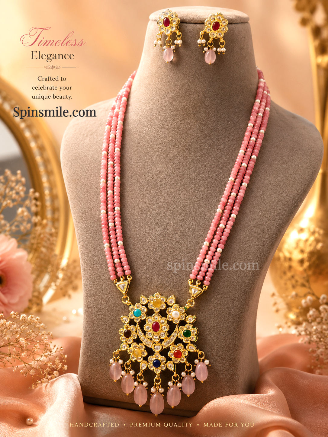 pink kundan necklace set, bridal jewelry set, indian statement necklace, luxury ethnic jewelry, kundan jewelry for women, wed