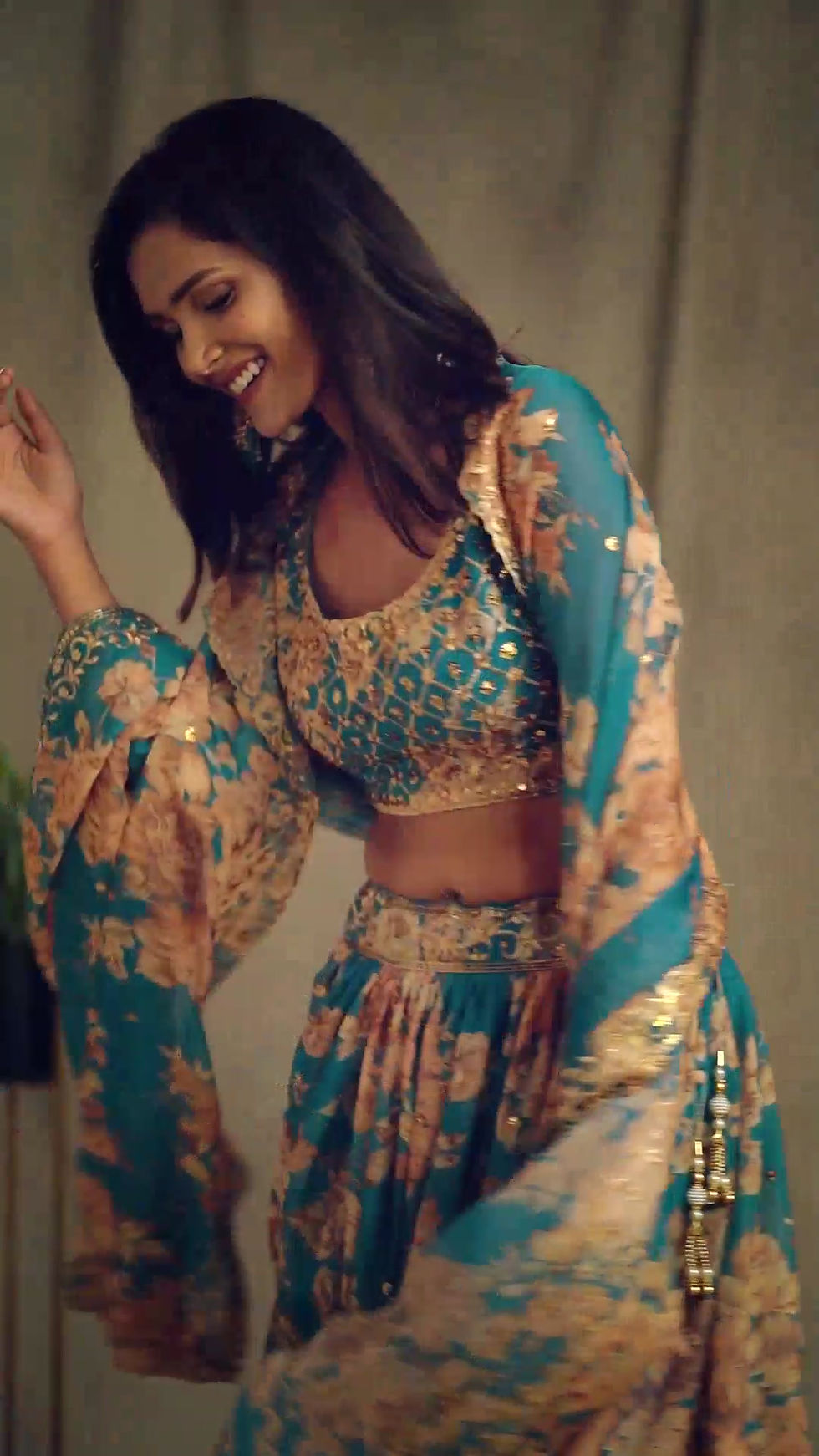 Green Floral Lehenga Choli with Border