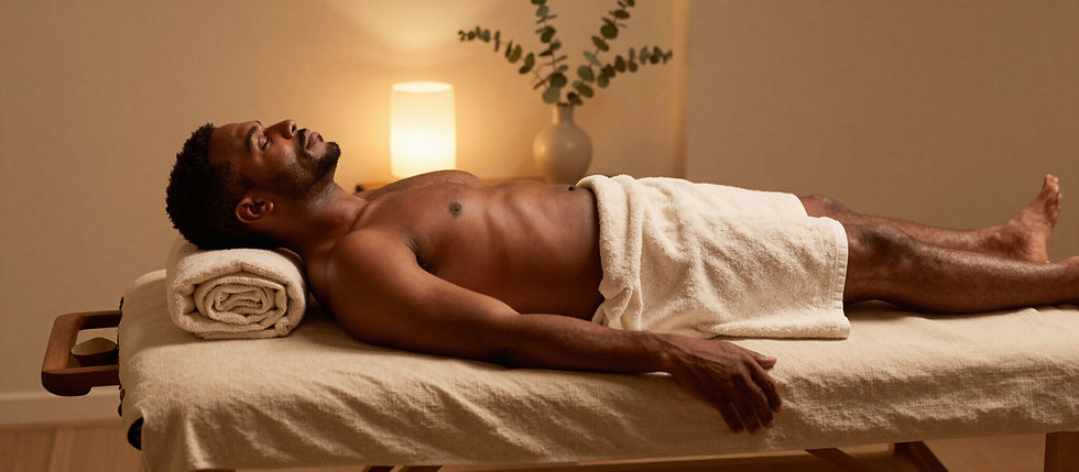 Um homem sobre uma mesa de massagem