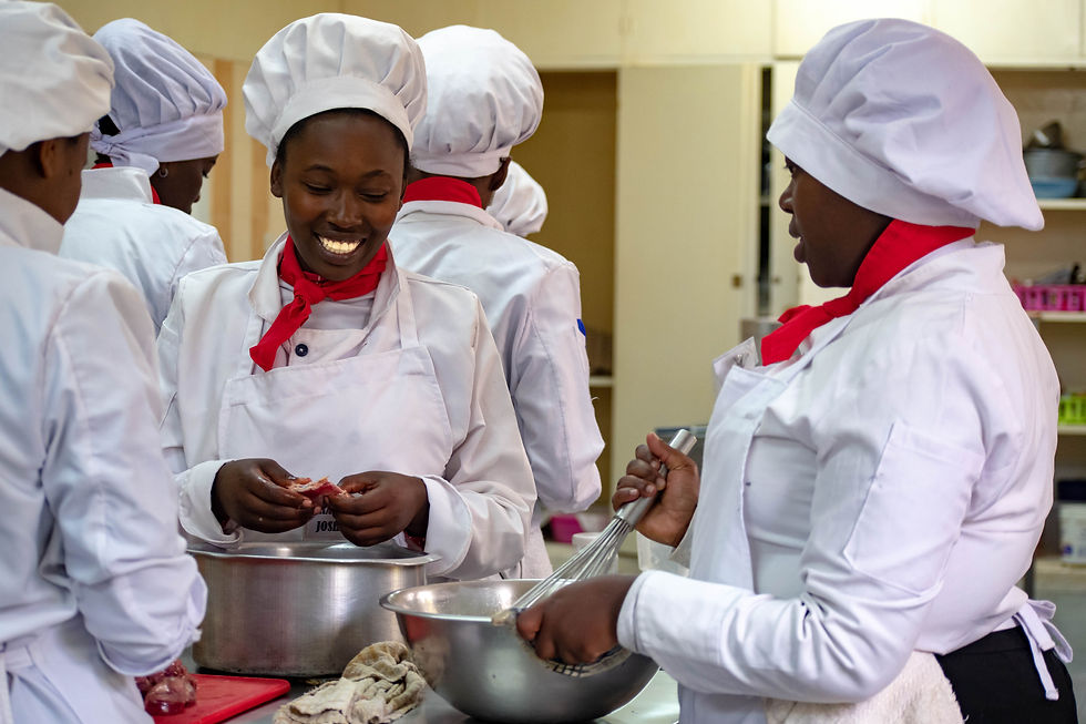 students in food production class