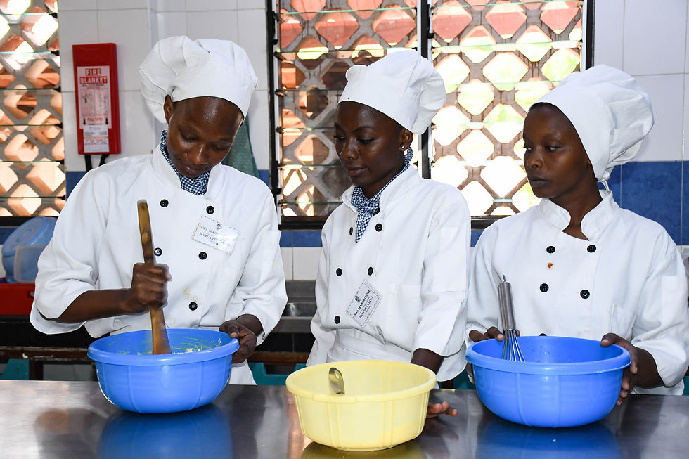 students in food production class