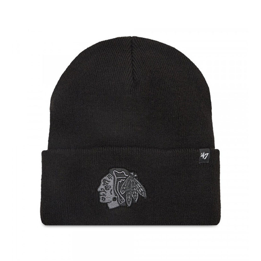 Чорна шапка з емблемою Chicago Blackhawks. Шапка 47 Brand, для зими.